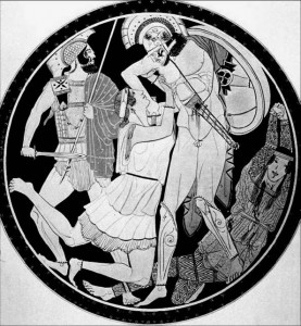 Achille e Pentesilea, Riproduzione di un tondo of an Attic red-figure kylix, 470–460 BC. From Vulci. 